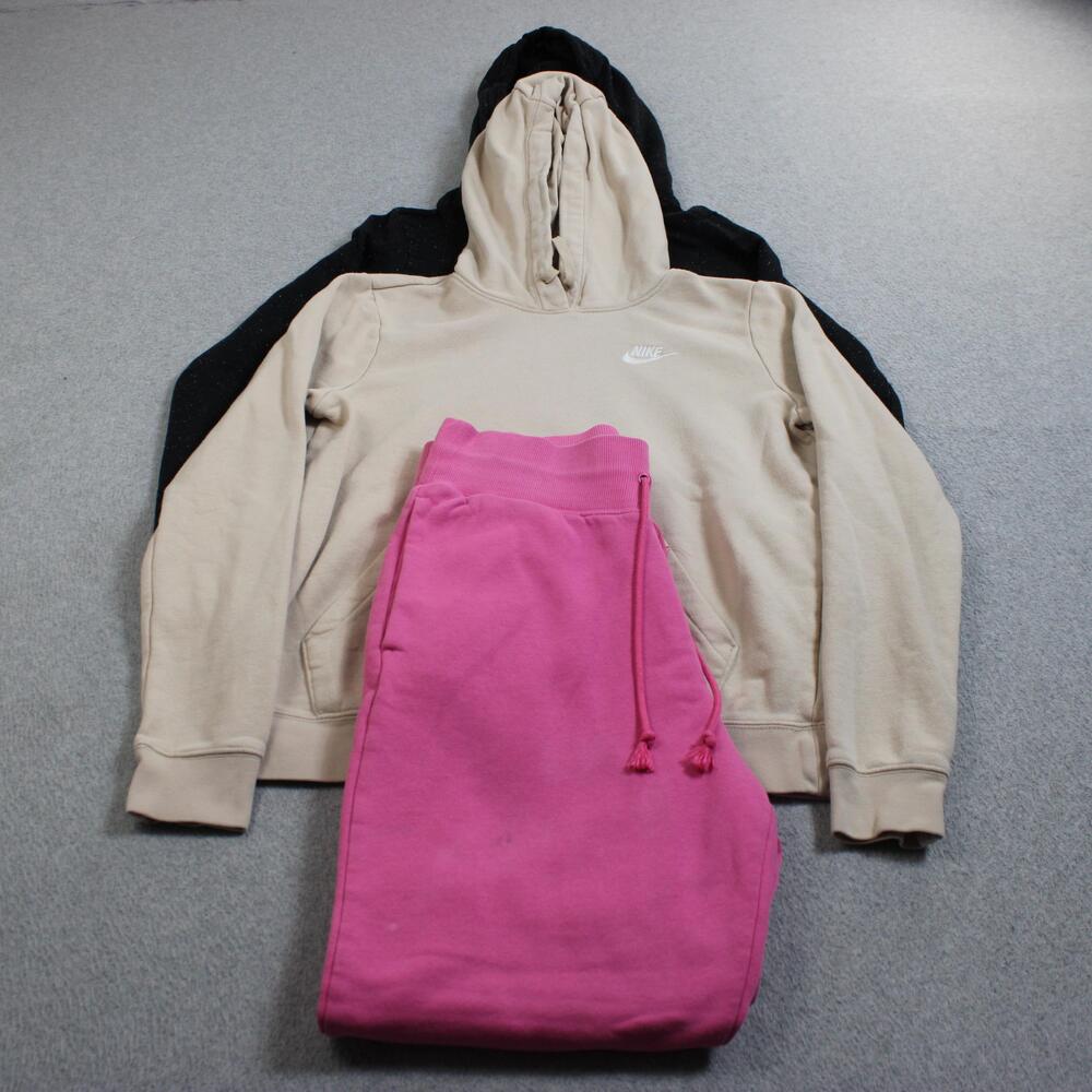 Nike Hoodies Sweatpants Women Small Black Tan Pink Fleece Gym X 3 Comfort READ